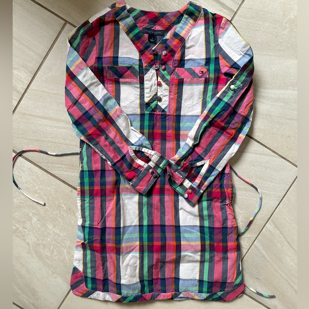 Girls Tommy Hilfiger shirt dress checkers size 7